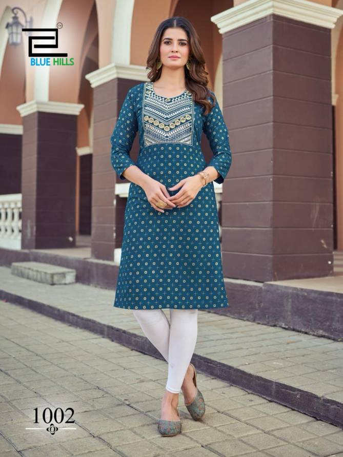 Oreo By Blue Hills Rayon Foil Printed Kurtis Wholesale Market In Surat